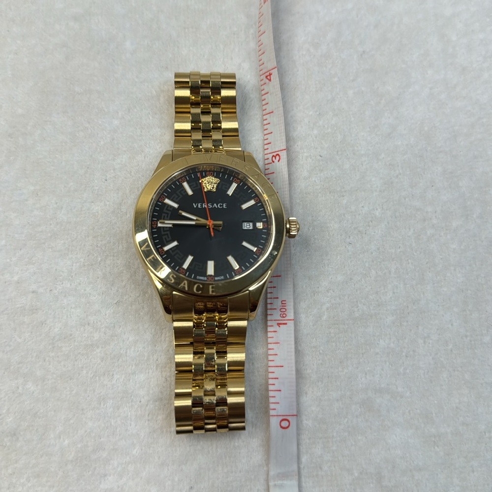 VERSACE MEN’S BLACK GOLD STEEL LUXURY WATCH WITH BOX - Picture 11 of 14